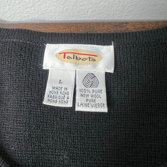 Talbots 100% Wool Beaded Cardigan Sweater Women's L Button Vintage Black Holiday - Picture 9 of 11